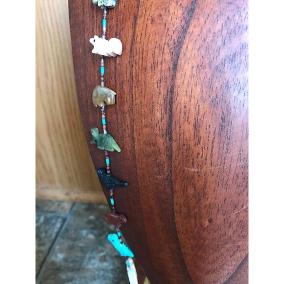 Vtg Zuni Fetish Necklace Native American Hand Carved Brown Bear Center - Picture 7 of 10